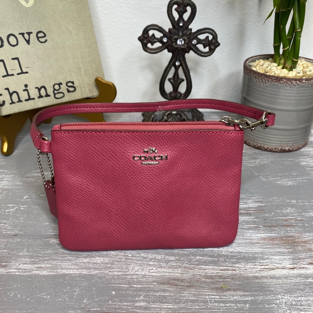 Coach Mauve pink zipper wristlet change purse wrist strap